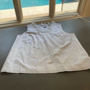 Talbots - 2X - White Cotton Linen Sleeveless Summer Shirt with Appliqués
